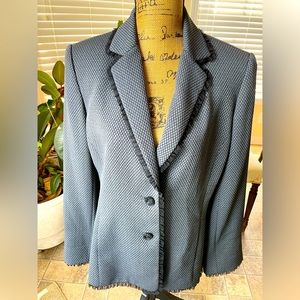 Doncaster Gray Suit Jacket (12) Skirt (14) Black Ruffle Trim